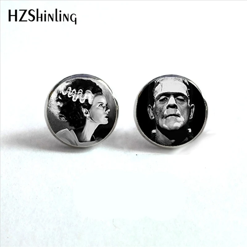 ED-0019 Traditional Frankenstein and His Bride Stud Earrings Handmade Glass Dome Bride of Frankenstein Earring HZ4