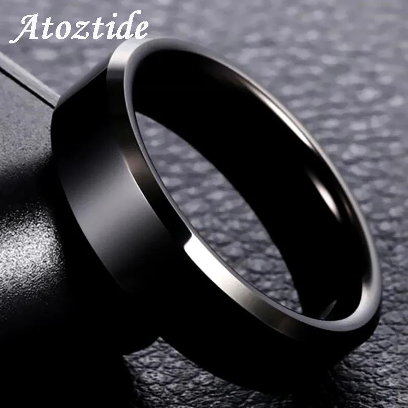 Atoztide Fashion 8mm Black Color Stainless Rings For Women Men Party Round Wedding Band Lovers/Couple Rings Jewelry Gift