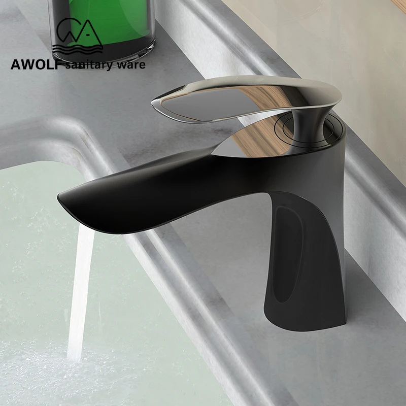 

Gold Bathroom Sink Faucet Basin Faucets Elegant Chrome White Hot and Cold Water Mixer Tap Single Handle Single Hole Taps ML8030