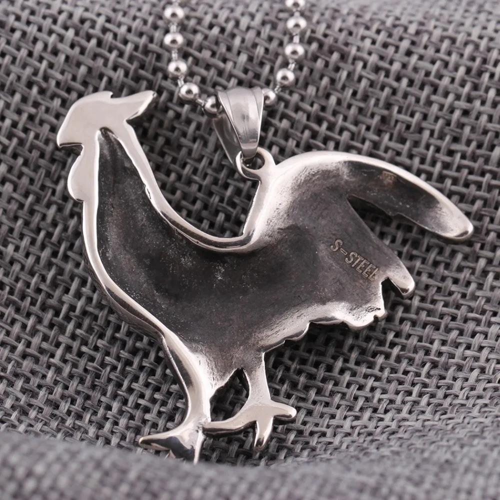 316L Stainless Steel Zodiac Cock Shape Pendant & Necklace  With Steel Ball Chain Necklace Funny Walking Chicken Necklace