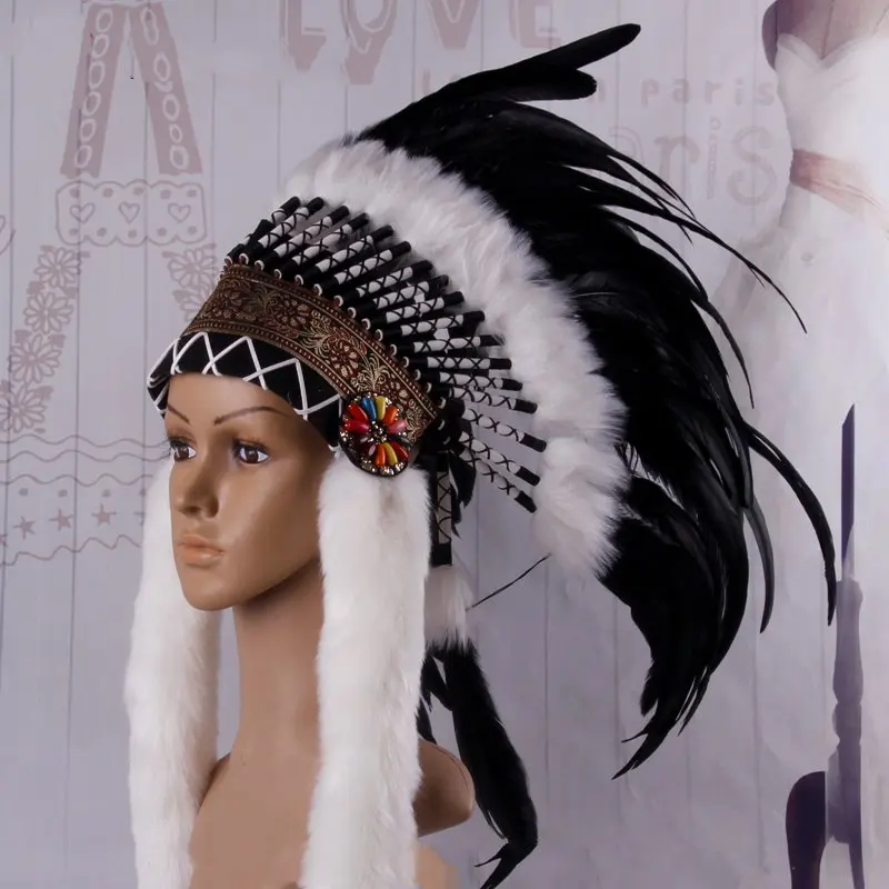 women feather headpiece carnival stage performance property sexy cosplay men Indianness headpieces cacique hat