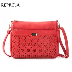 REPRCLA New Double Zipper Women Messenger Bags Hollow PU Leather Shoulder Bag Female Crossbody Vintage Women Bags Purse