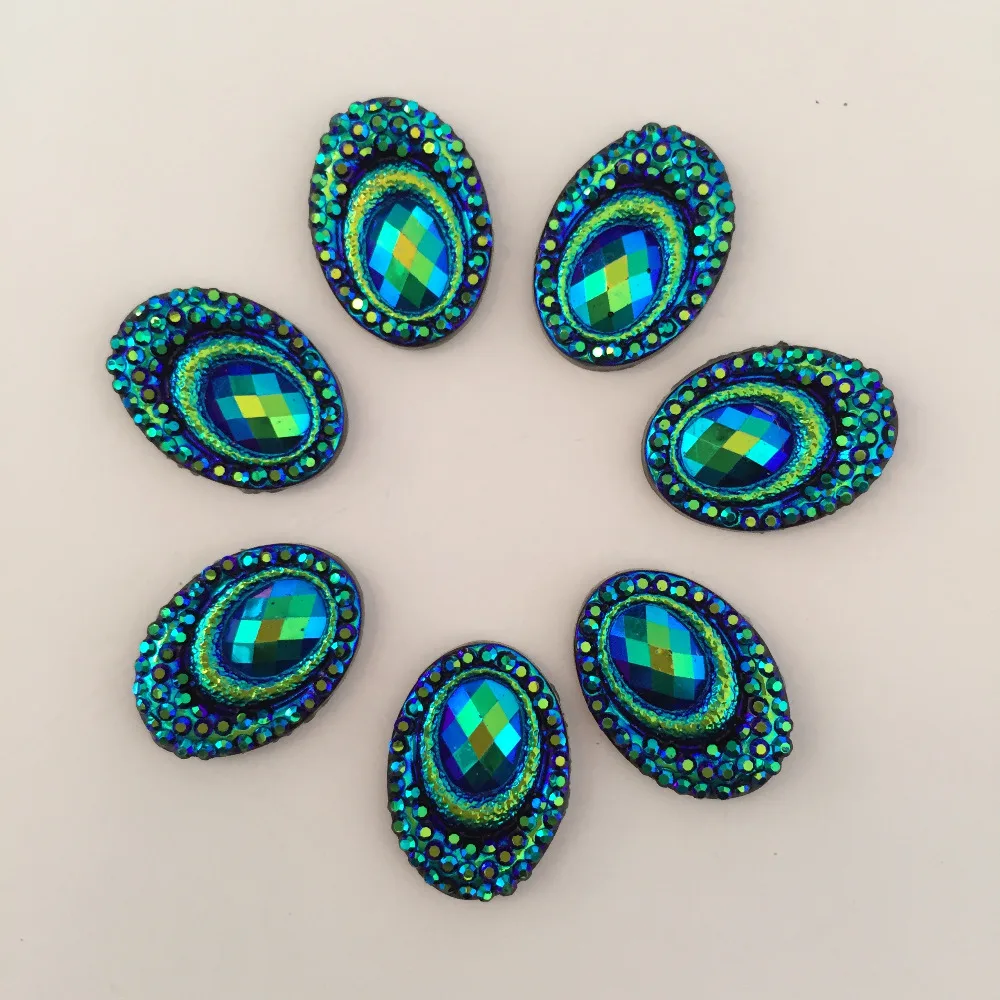 40pcs AB Resin 13*18mm Bling Peacock eye flat back rhinestone Wedding Ornaments  diy appliques D62*2