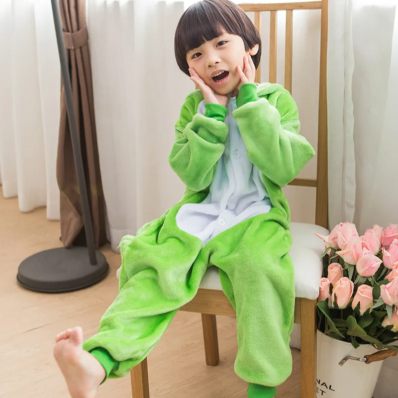 Animal Frog Pajamas Children Onesies baby Cosplay Costume Unisex robe kids clothes Boys Girls Flannel Sleepwear Pyjama