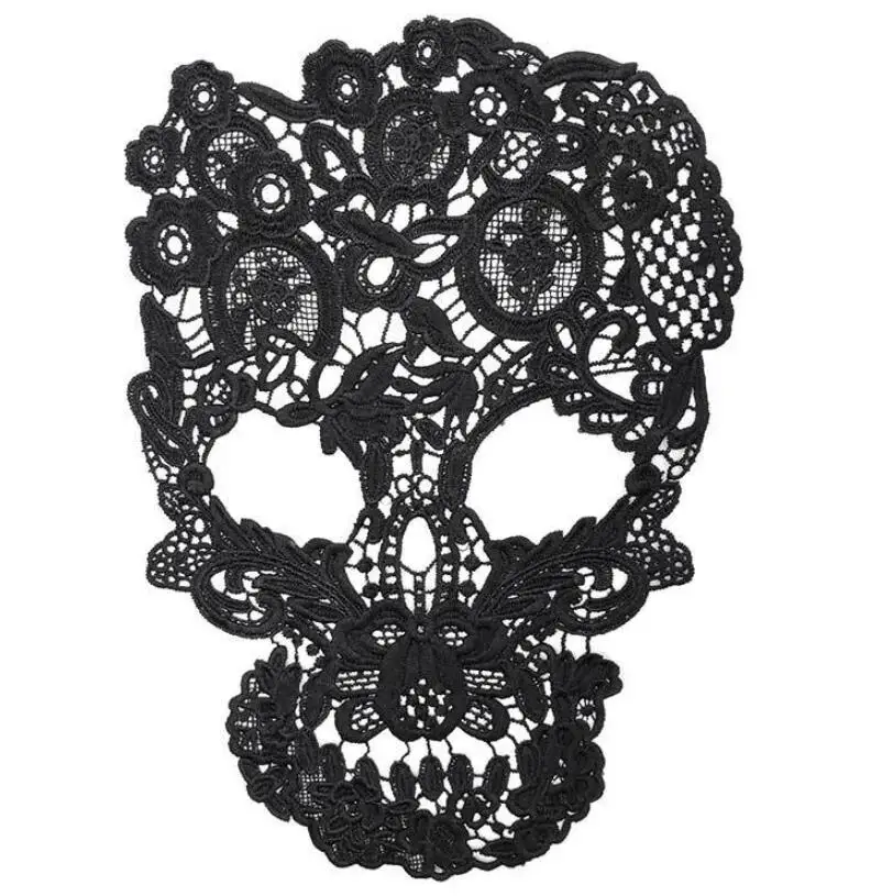 1 pieza, parche de costura con apliques de encaje bordado con diseño de esqueleto de calavera blanco y negro, parche de costura DIY para decoración de ropa