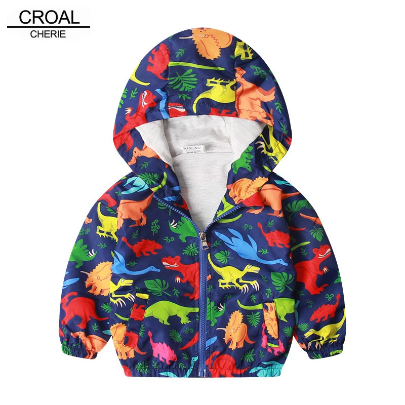 CROAL CHERIE  Cotton Jacket For Kids Boys Windbreaker Cartoon Dinosaur Autumn Children Coat For Girls Kids Clothes 80-130cm