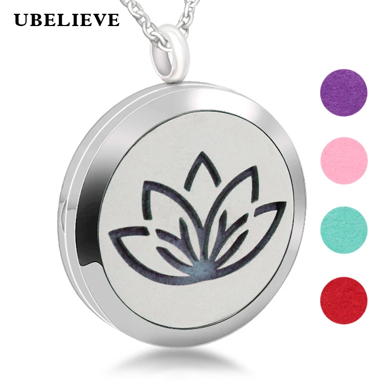 Fashion Lotus Pattern Aromatherapy Diffuser Necklace Jewelry 30mm Essential Oil Pendant For Gift Perfume Pendant