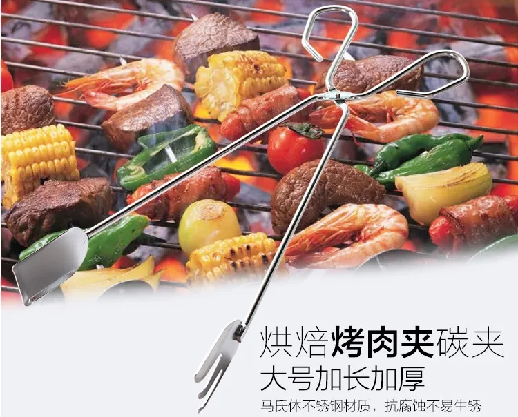 Stainless steel 26CM long grill gripper meat clip forceps Extended Food tongs Carbon Tool Pliers Barbecue Clamp