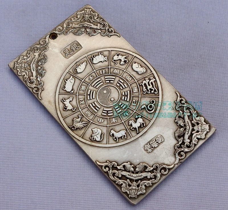 Chinese tibet Silver Bullion thanka Fengshui Live long and proper statue amulet Waist tag, hang metal handicraft