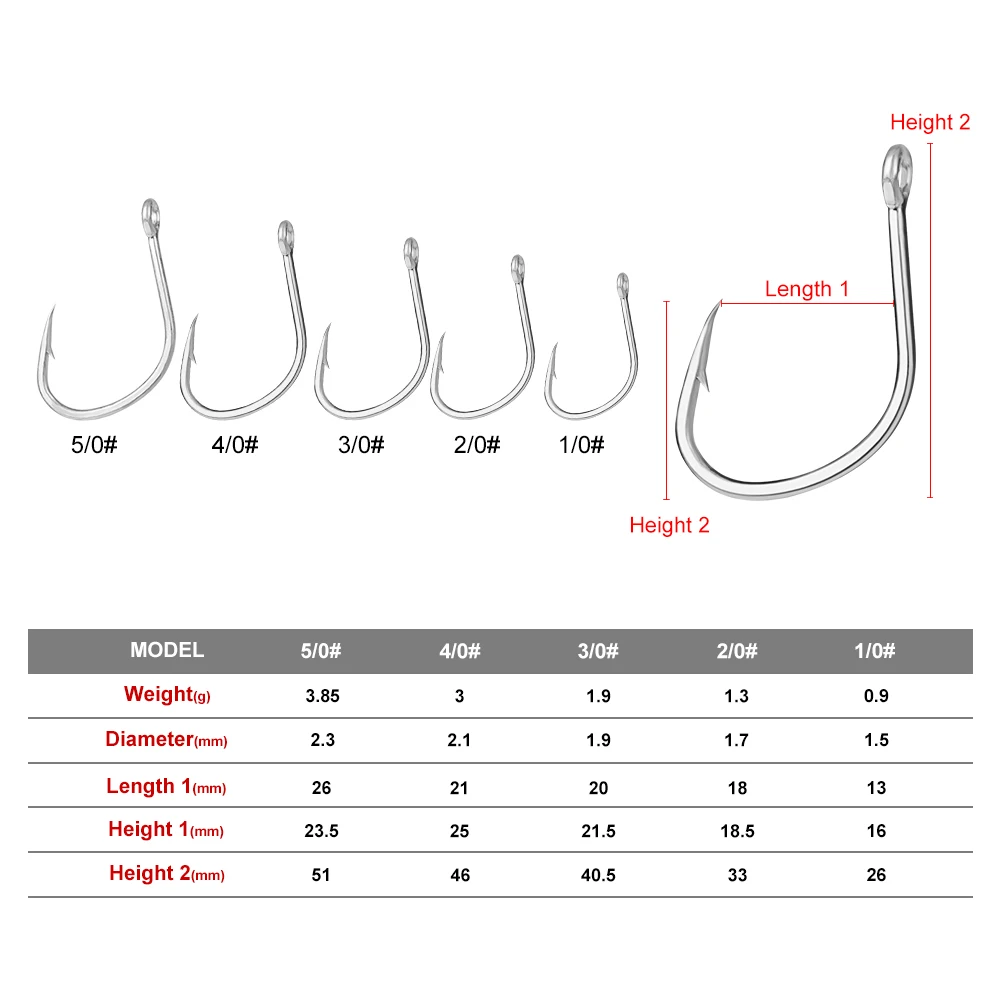 PROBEROS Saltwater Fishing Hook Matte Tin Single Hooks 1/0#-2/0#-3/0#-4/0#-5/0# High-Carbon Steel Fishhook High Strength Hooks