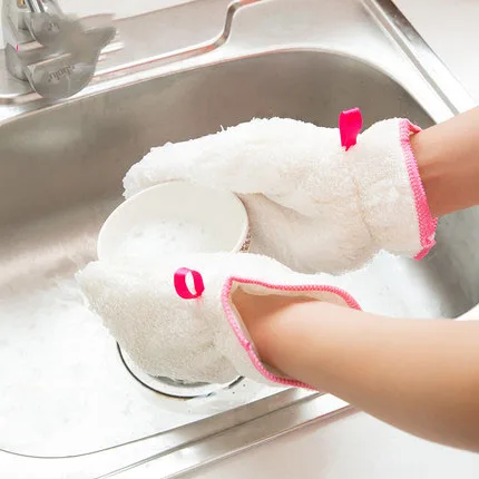 Dishwashing Artifact Plus Velvet Brush Bowl Gloves Female Non-Stick Oil Dish Towel Kitchen Rag Bamboo Fiber Cleaning