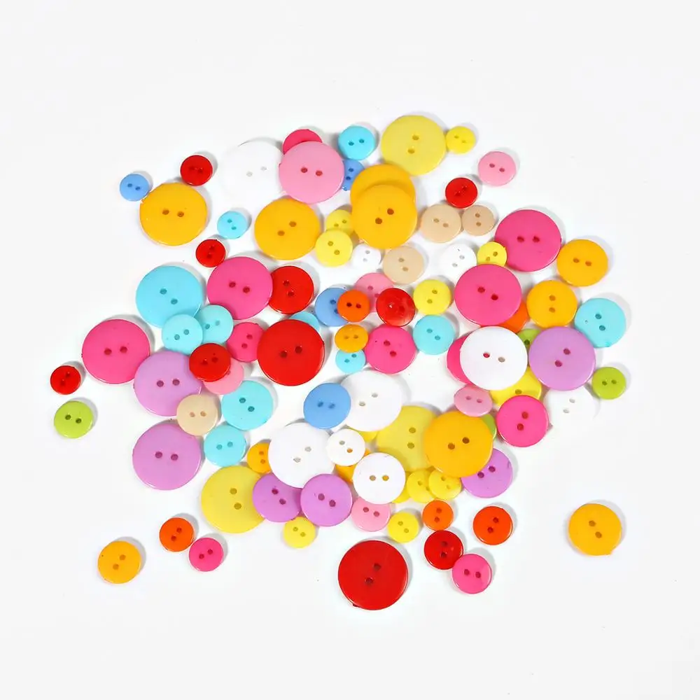 50/100pcs Kids Sewing Buttons Plastic Clothes Tools 2 Holes 9/10/11/12/15/20MM Round Shape Random Colors Garment Accessories