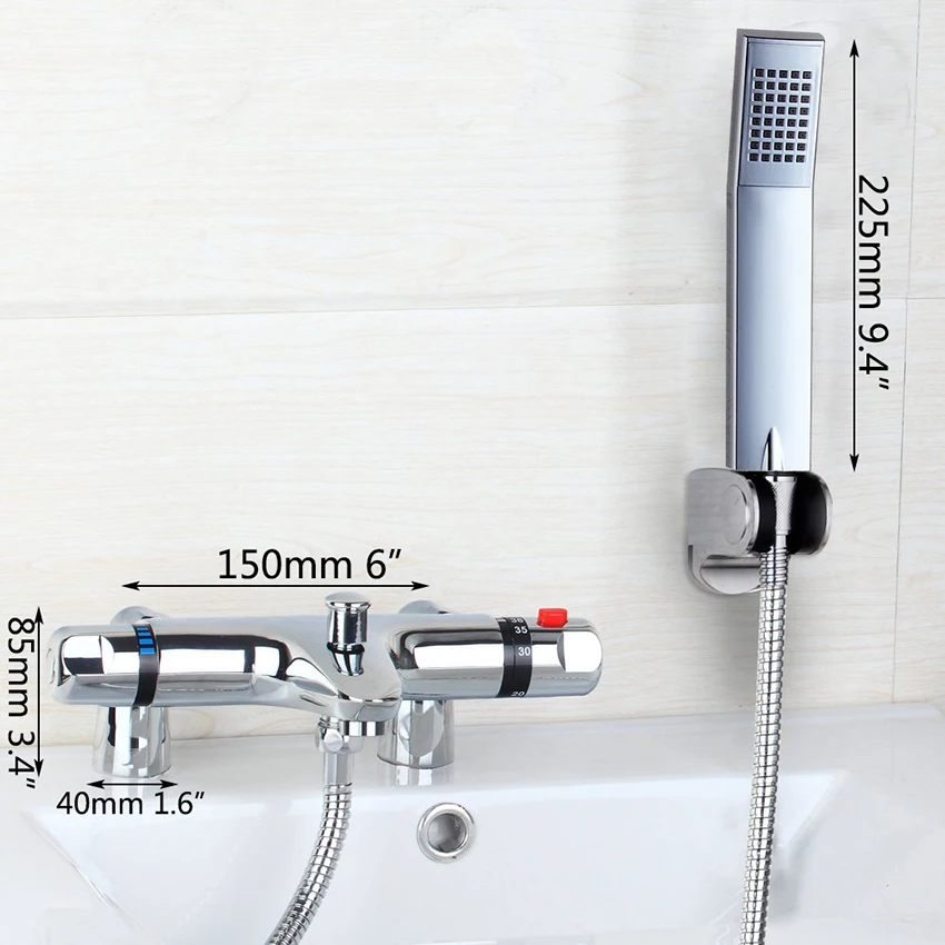 Modern Bathroom Bathtab ThermostaticWidespread Bathroom Bathtub Roman Filler Faucet with Hand Thermostatic Shower Set