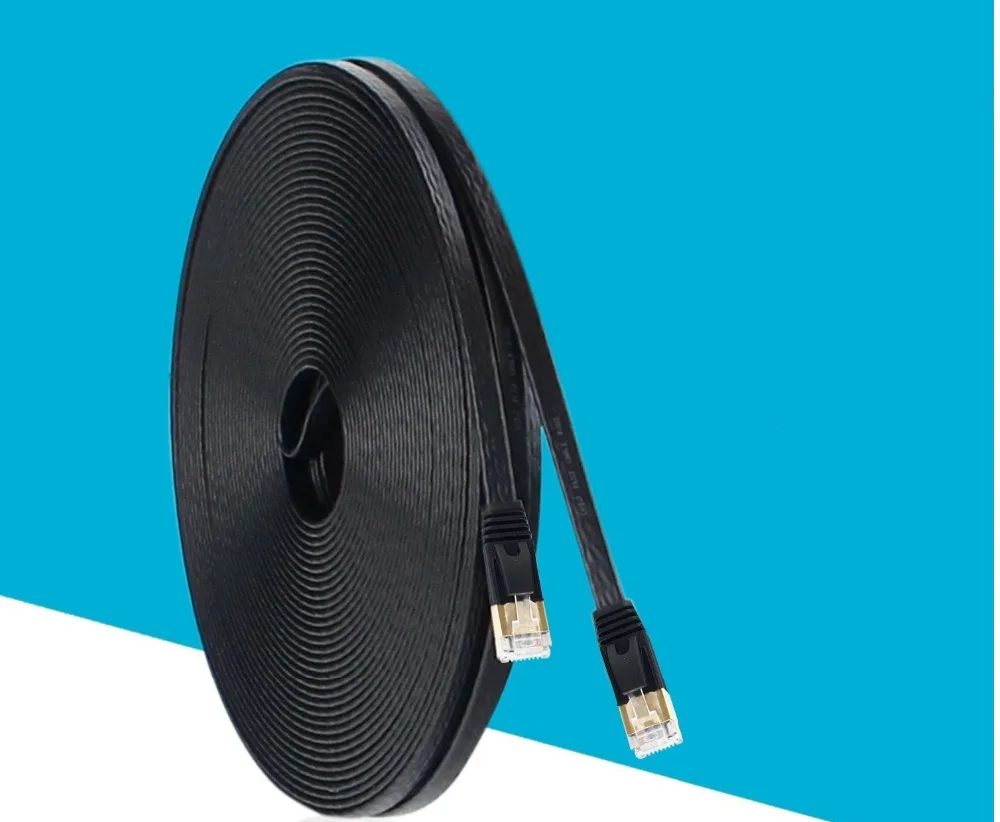 10 متر 30ft Cat7 إيثرنت شقة التصحيح كابل الشبكة ، محمية (STP) مع Snagless Rj45 موصلات