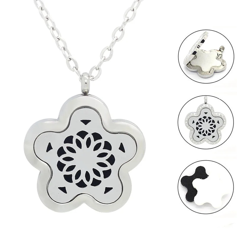 316L Stainless steel quincunx magnetic  perfume locket aromatherapy necklace with chain as gift