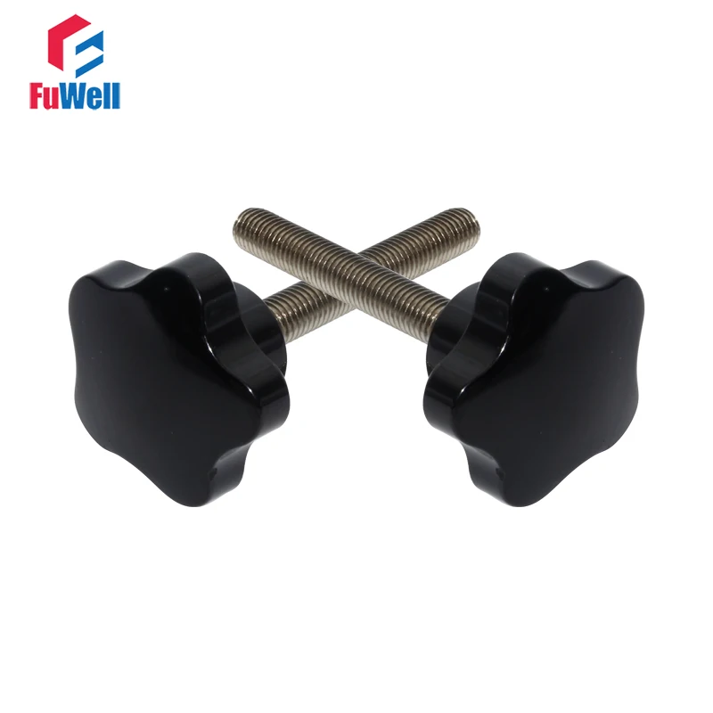 2pcs M8x50mm Star Knob Clamp Male Thread Bakelite Mechanical Black Thumb Nut 10-80mm Thread Length Plum Tighten Nuts Handle