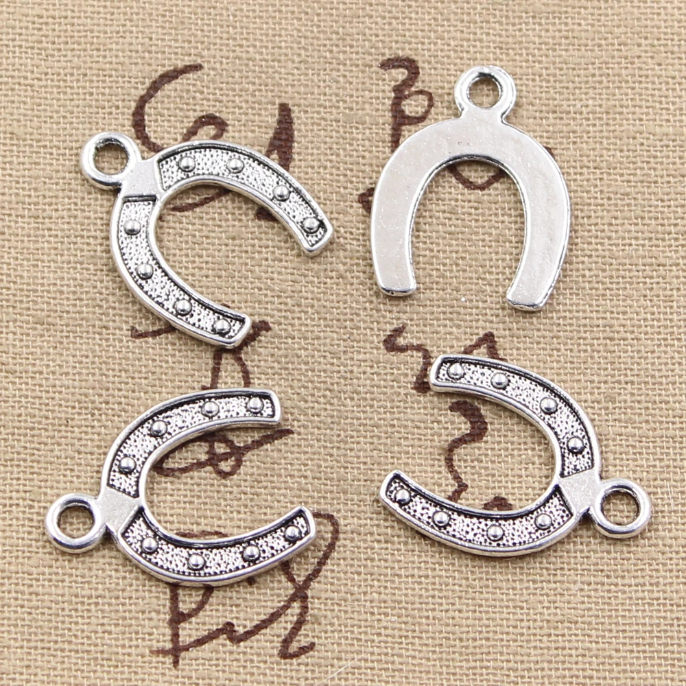 

25pcs Charms Lucky Horseshoe 24x18mm Antique Bronze Silver Color Pendants Making DIY Handmade Tibetan Bronze Jewelry