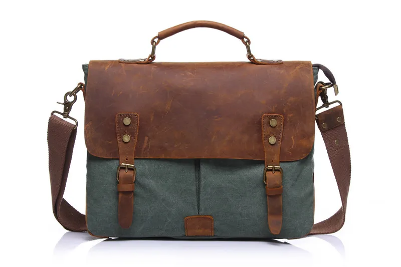 Imagem -05 - Nesitu Vintage Crazy Horse Leather Canvas Coffee Ciano Azul Cinza Khaki Verde Mulheres Homens Maleta Bolsa do Mensageiro Portfolio M1807