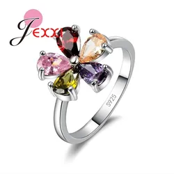 Beautiful Flower Shape Colorful Crystal 925 Sterling Silver Women Wedding Engagement Rings Fashion Party Finger Jewelry