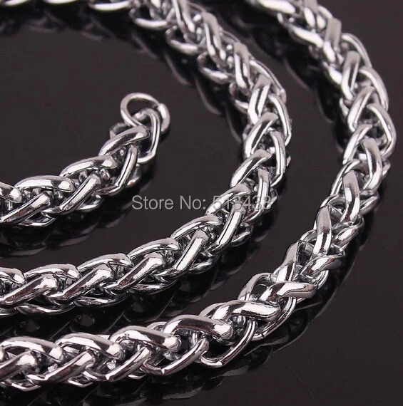 6mm 21.6'' Stainless Steel Rope Wheat Braid Chain Link Necklace in Women Men Bling Jewelry Fashion