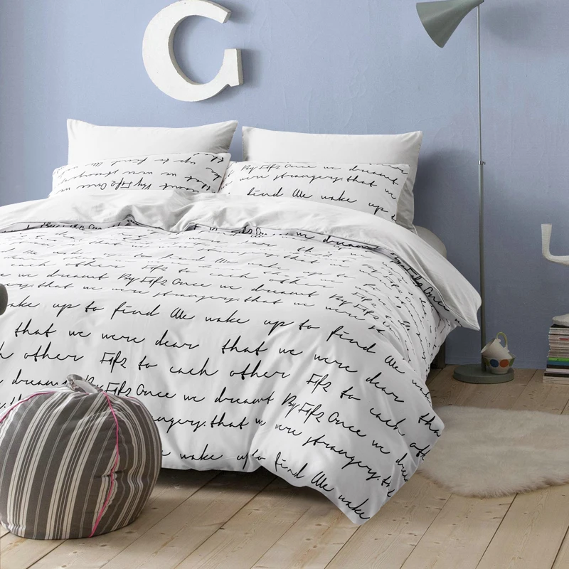 Russia Spain Bedding Set 22 Europe Queen Double King Single Duvet Cover Set  Bed Linen Set White Black Gray BedClothes Letter