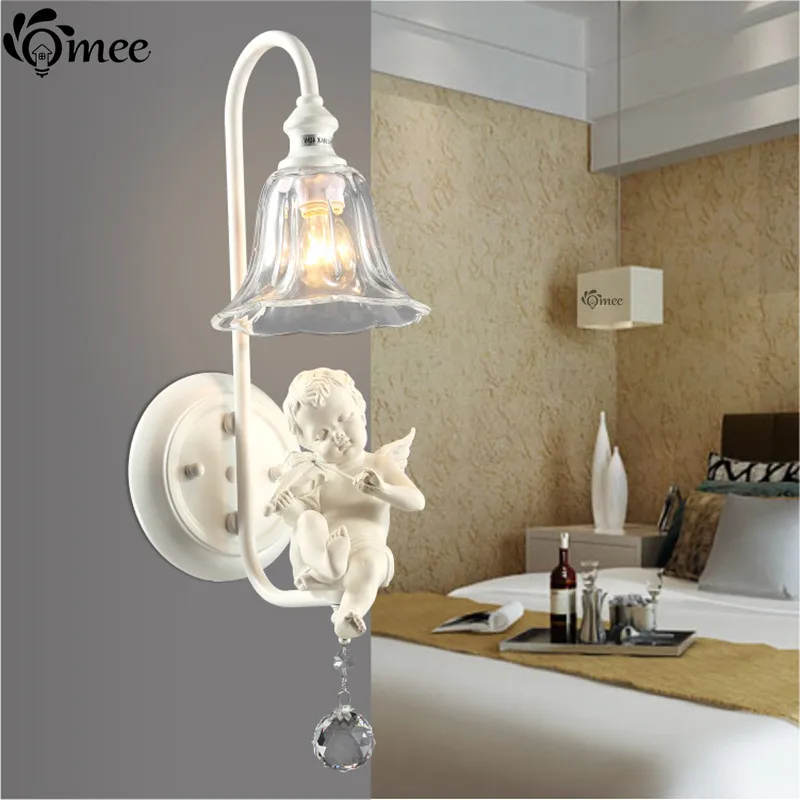 

Europe Novel Lovely Crystal Wall Lamp Angel Trumpet / Playing Violin Resin Glass LED Unique Stairs Aisle Lights Kids Wall Lamp