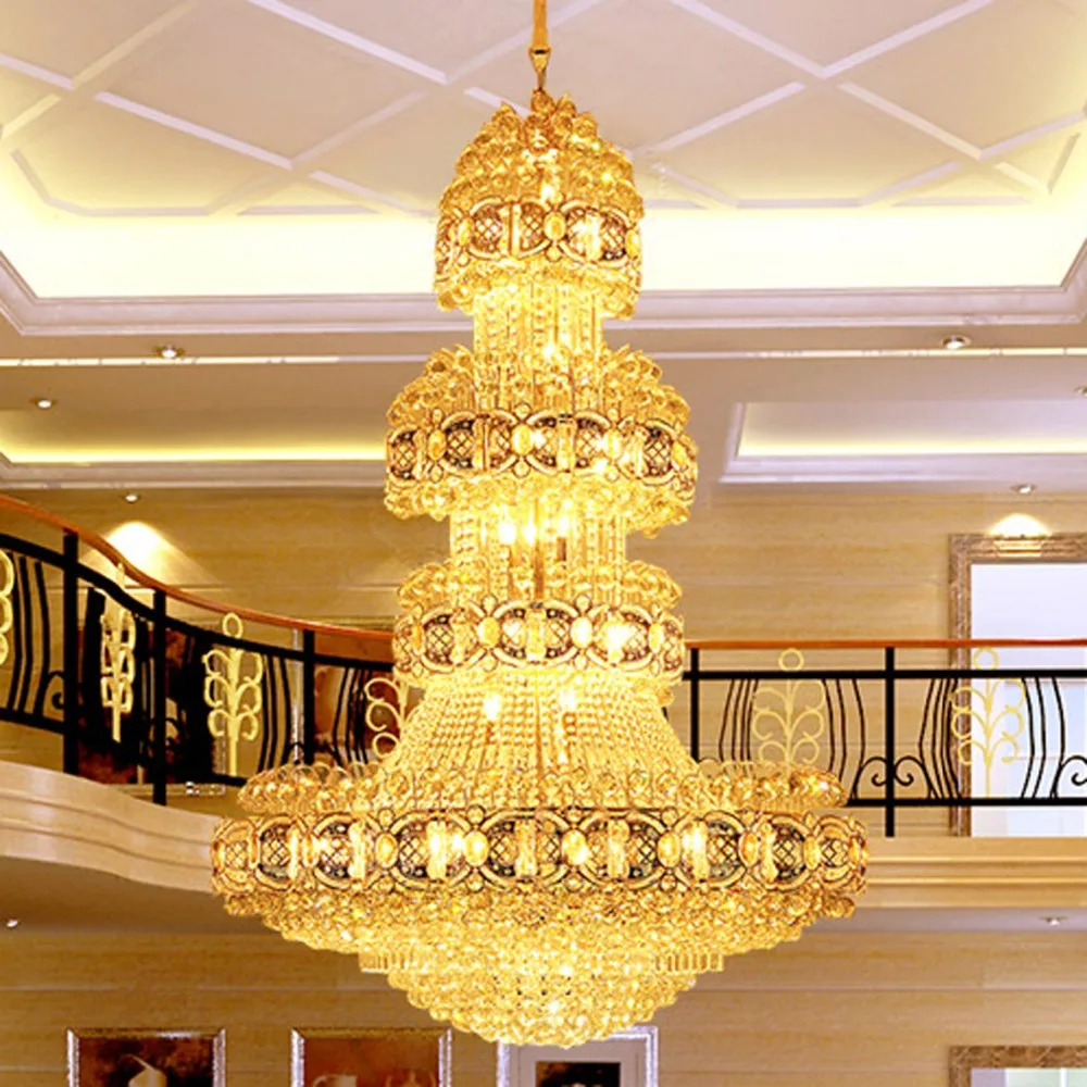 Gold Crystal Chandelier Lighting Fixture Modern Crystal Chandeliers LED Light Droplights Clubs Hotel Hall Lobby Hanging Lamp