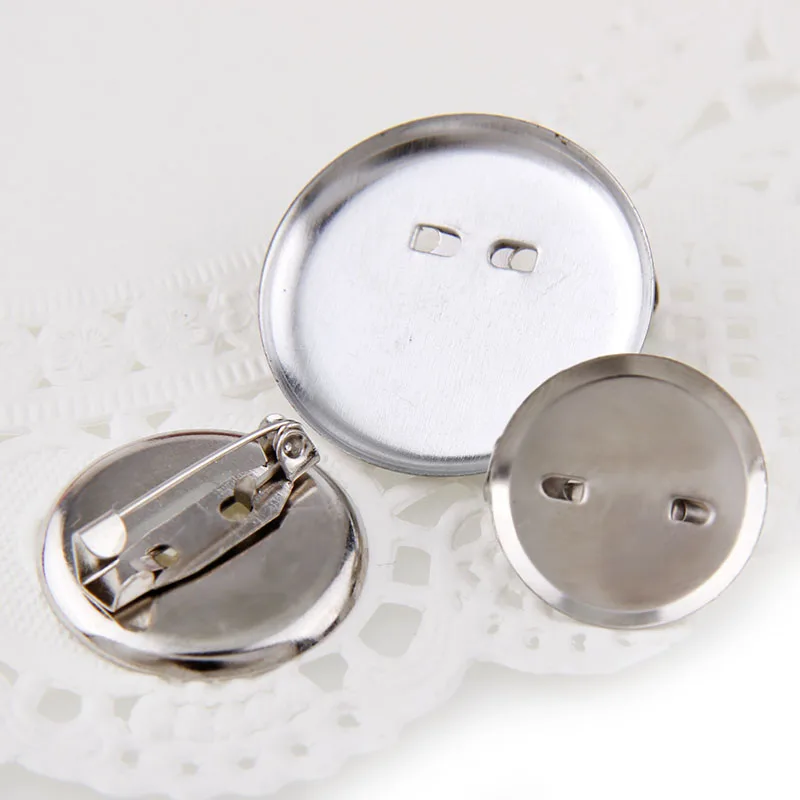 30pcs Metal Sliver Color 20 25 30 mm Round Brooch Base Cabochon Blanks Trays with Brooch Pins Cameo Cabochon Base Setting