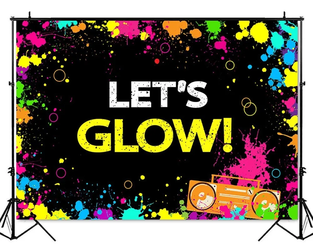  Glow Neon Party Backdrop Let's Glow Splatter Photography Background 7x5ft Vinyl Glowing Party Backdrops Banner 105