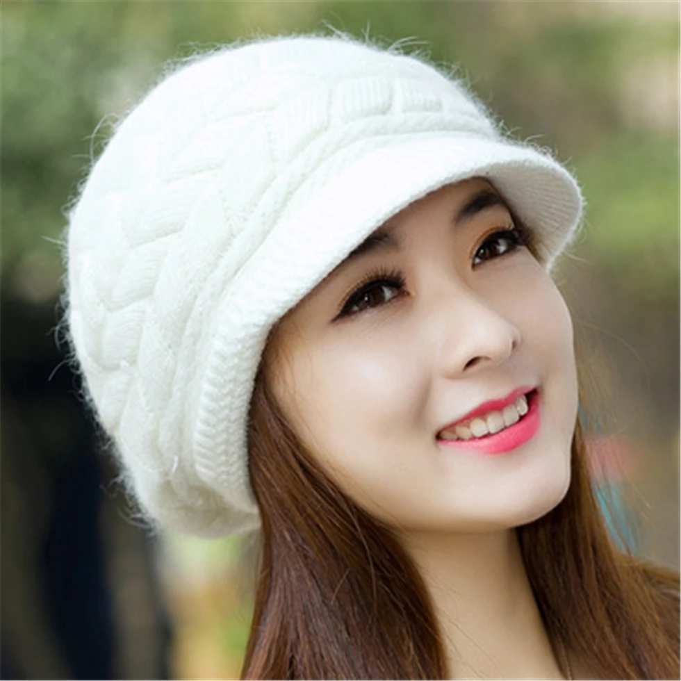 winter hat for women knitted wool hats inside knitted hats for women rabbit fur hat Autumn and Winter fashion women hat new