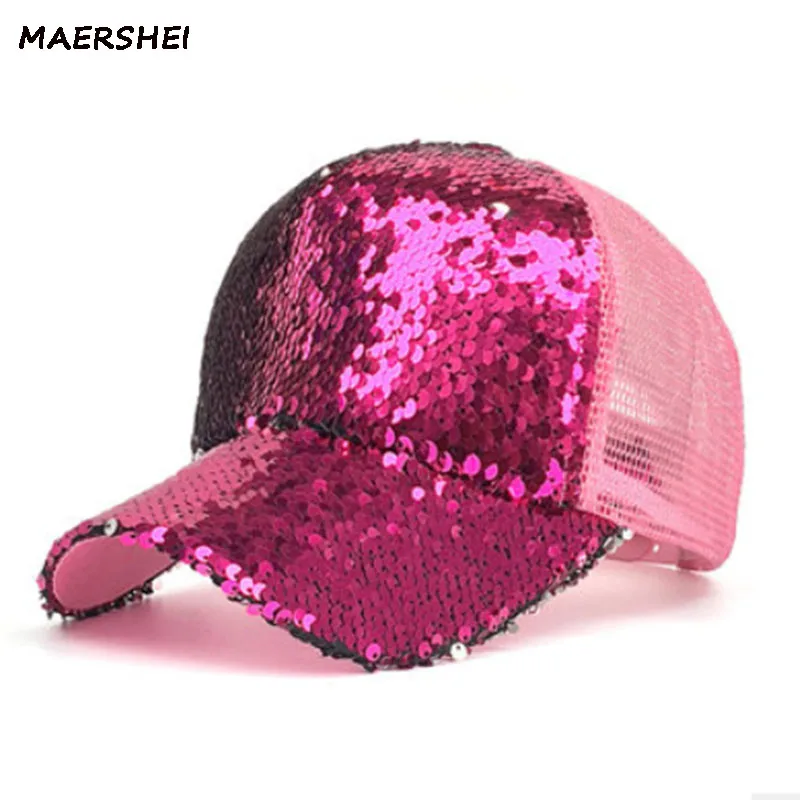 Summer Women Baseball Caps Sequins Mesh Cap Adjustable Fashion Hats Snapback Sports Floral Paillette Adjustable Summer Gorras