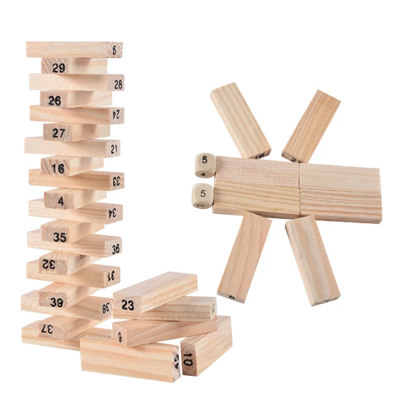 Juguete de bloques de construcción para niños, Mini torre de madera divertida, apilador de dominó de madera dura, juego educativo Montessori, regalos, 54 Uds.