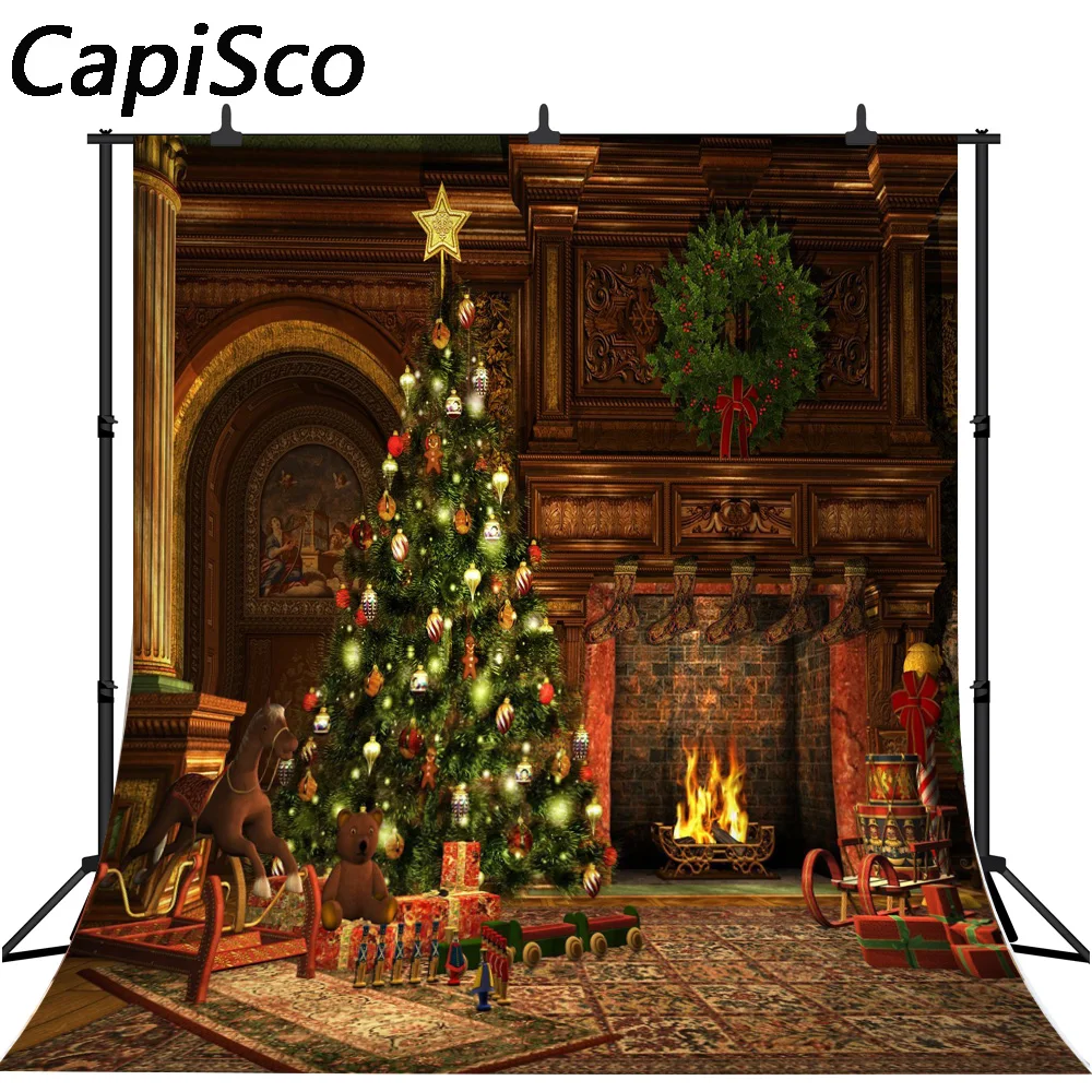 Capisco Christmas tree children wood board indoor house photography backgrounds baby horse Bear custom photo backdrops