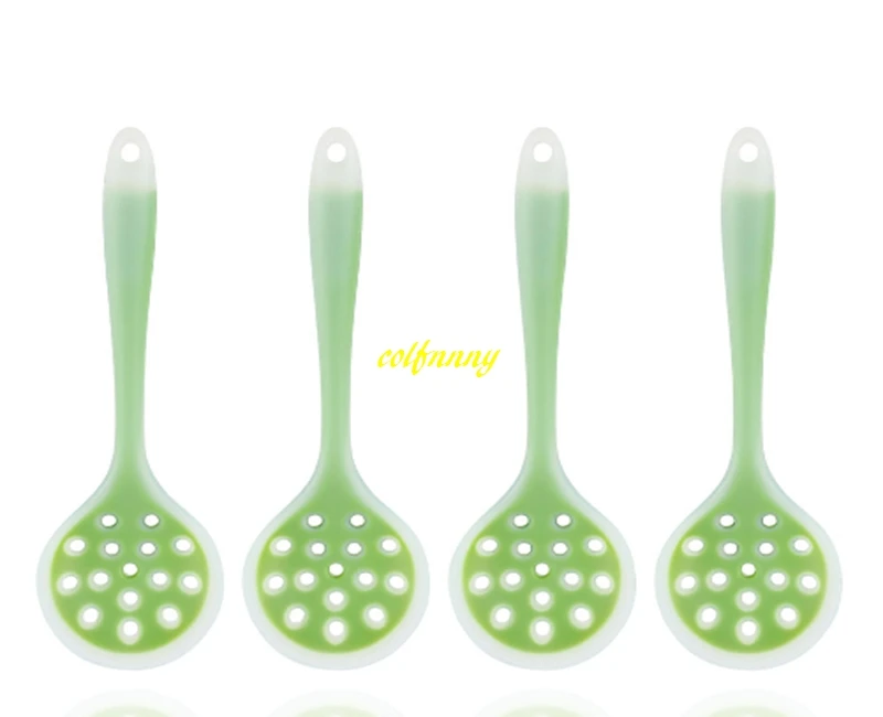 100pc/lot 28.5*9cm Food Filter Silicone Spoon Oil Strainer Long Handle Hanging Cooking Hot Pot Soup Ladle Kitchen Tool