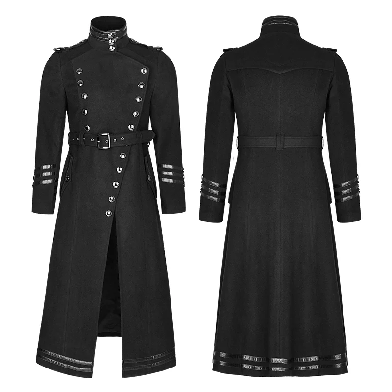 

PUNK RAVE Men's Military Style Woolen Trench Coat Black Double Breasted Gothic Steampunk Jacket Y766 male