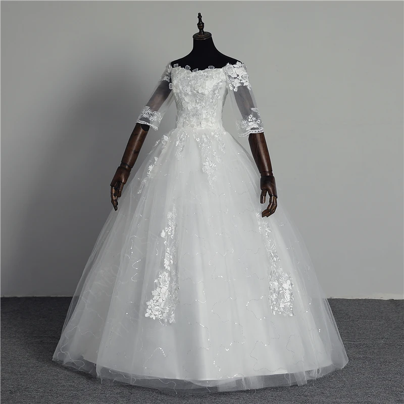 Vestido De Novia De encaje con cuello De barco, bordado Floral, Flores, mariposas, Princesa, novedad De 2020