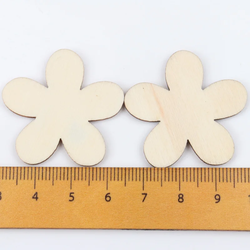 15/20/25/35mm 50pcs Natural Wooden Flower Pattern Scrapbooking Art Collection Craft For Handmade Sewing Decoration