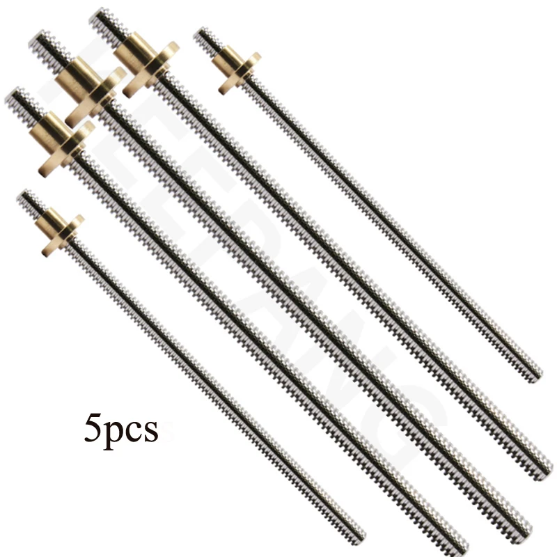 

5pcs T8 Lead Screw OD 8mm Lead 2mm Pitch 2mm 100mm 200mm 300mm 400mm 500mm Lead Screw With Brass Nut Reprap 3D Printer Parts