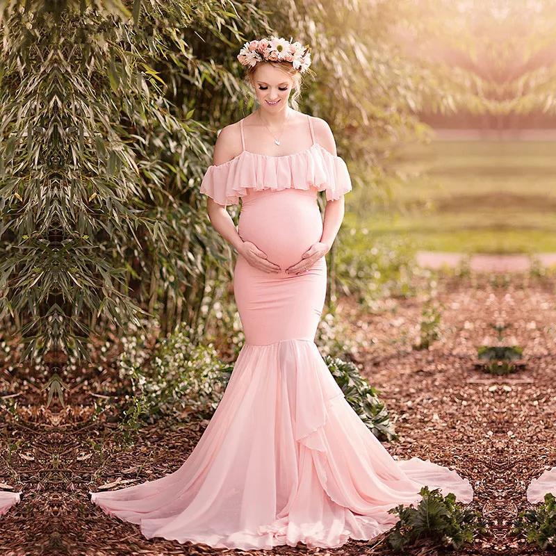 

Maternity photography props Pregnancy Clothes Cotton Mermaid Trumpet Strapless Maternity Dress shooting photo Pregnant dress