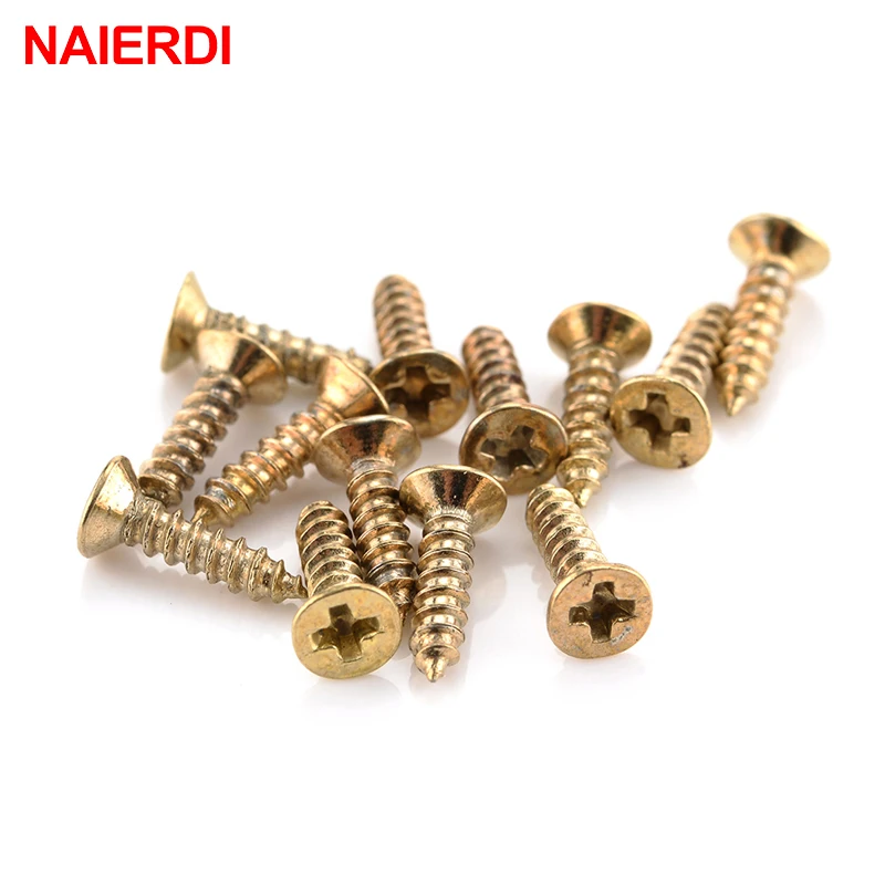 100 Pcs Naierdi 2X6/8/10 Mm Schroeven Moeren Gouden M2 Platte Ronde Kop Fit Scharnieren verzonken Zelftappende Schroeven Hout Hardware Tool