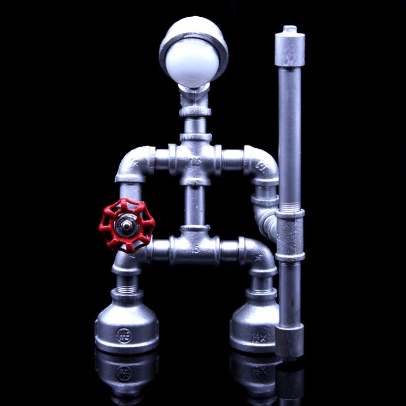 American Creative Industrial Style Retro Bedside Bar Desk Decoration Water Pipe Robot Decorative Table Lamp 3W AC90-260V E27