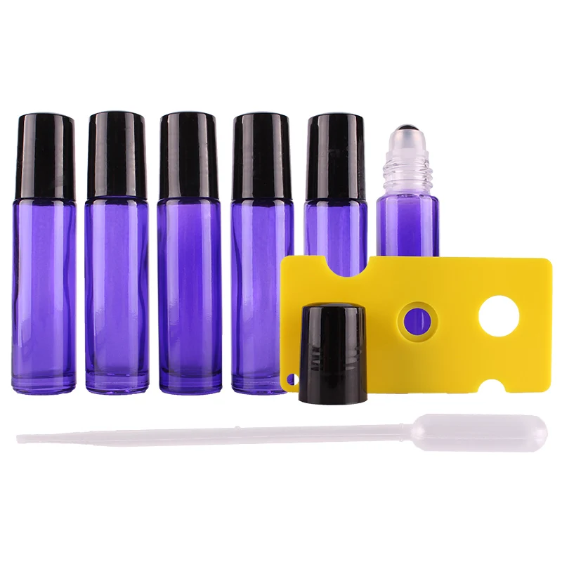 6pcs 10ml purple Essential oil Glass Roll on Bottles with Stainless Steel Roller Ball for perfume aromatherapy