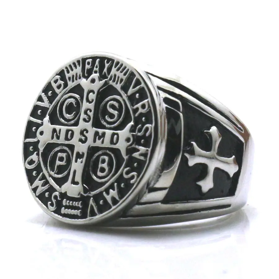 CSPB CSSML NDSMD Unisex 316L Stainless Steel Saint Benedict of Nursia Catholic Church Christianity Jesus Exorcism Ring