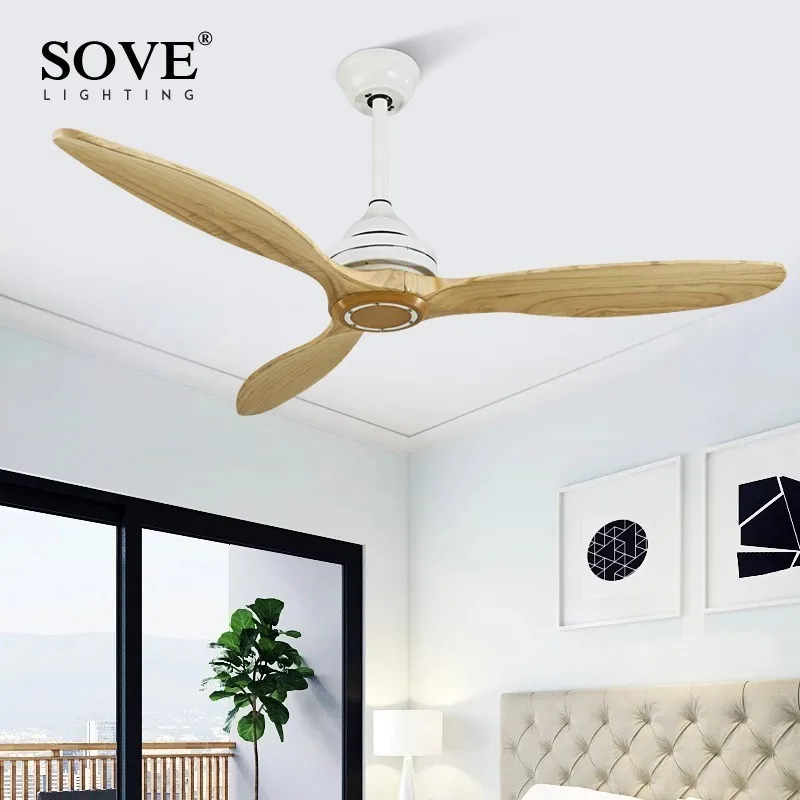 SOVE Black Vintage Wood Ceiling Fan Wooden Ceiling Fans With Lights Decorative Home Fan Lamp Retro Ceiling Fan Remote Control