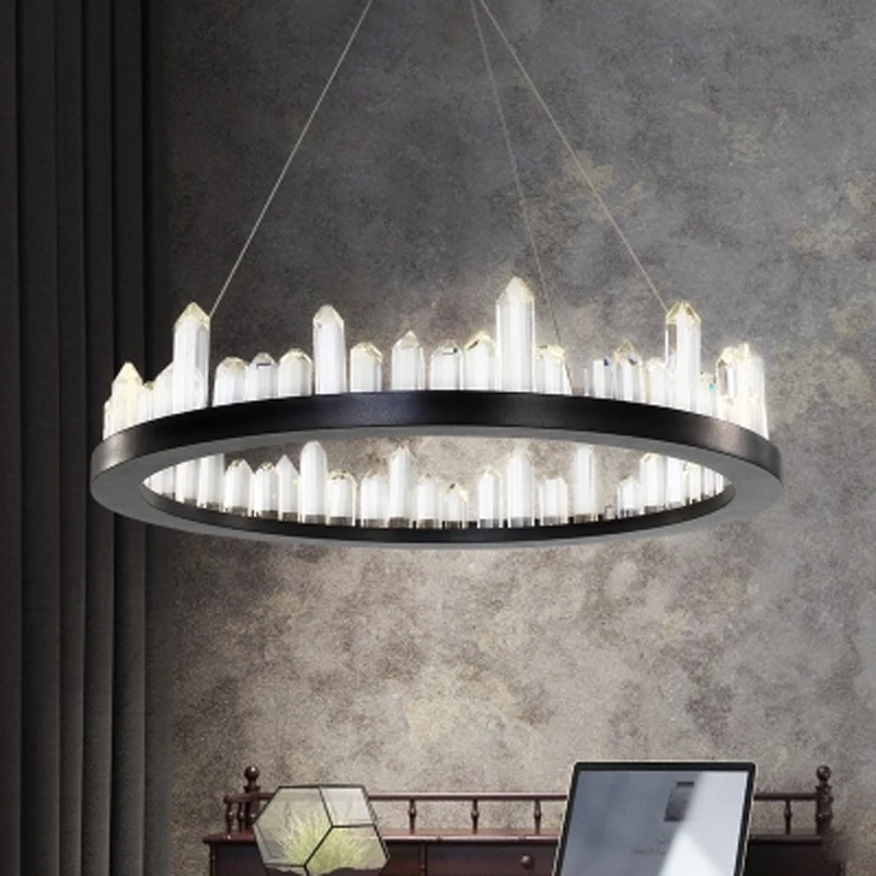 

Modern Simple Round Iron Living Room K9 Crystal Pendant Lamp Nordic Black Home Decor Dinning Room Bedroom LED Ligting Fixture