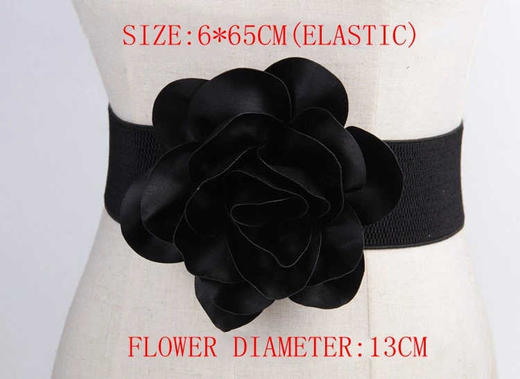 Ladies Flowers Wide Belt Dress Tight Elastic Spring And Summer Waistband New Fashion Imitation Leather Black Red Party Wide Belt