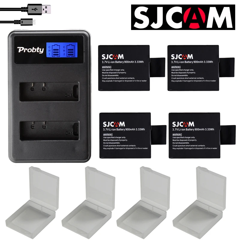 New 4pcs SJCAM sj4000 battery + bateria sj7000 sj5000 sj6000 sj8000 SJ M10 dual USB charger for SJCAM sj4000 sj5000 camera