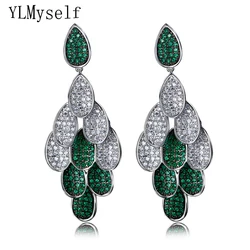 5 colors of Green Blue Yellow Ruby White Luxury diorissimo hanging Chandelier big Jewelry Leaves dangle earring for Women