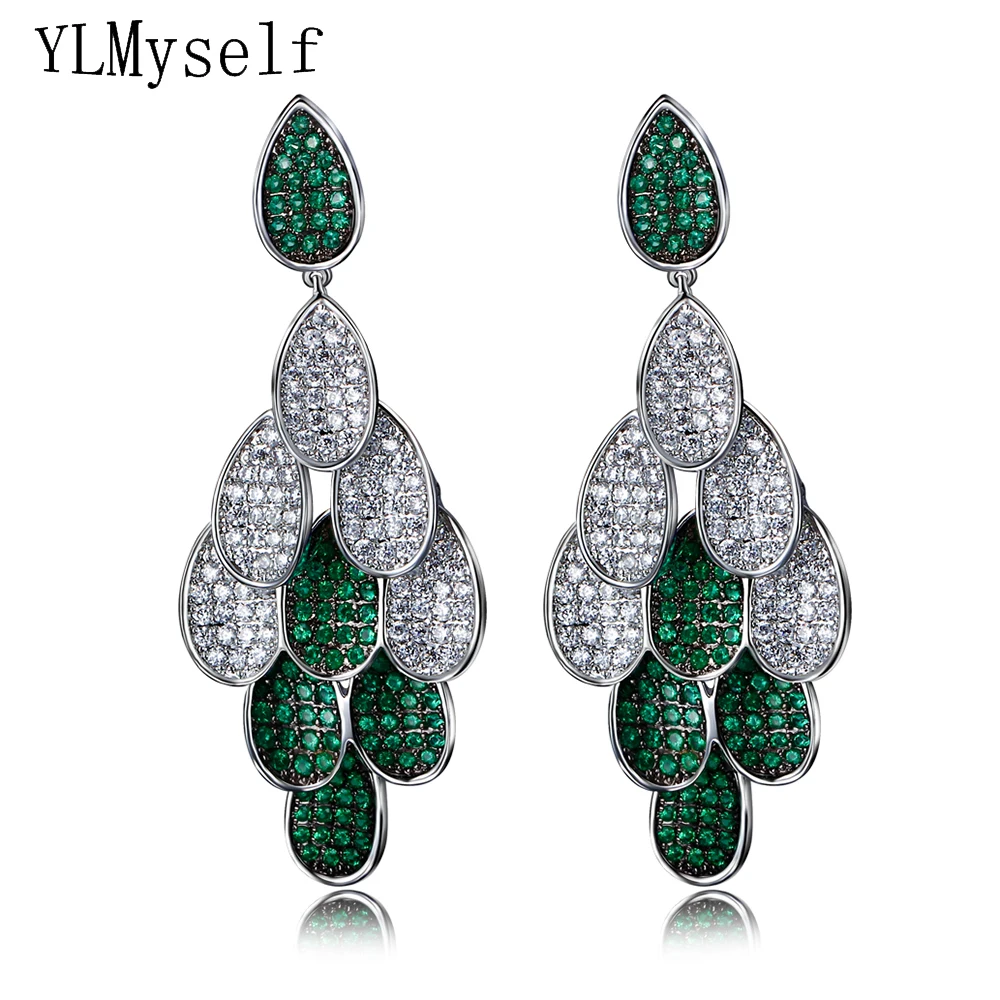 Luxury Diorissimo Hanging Chandelier Earrings for Women - Green Blue Yellow White 4 Colors Big Jewelry Leaves Dangle