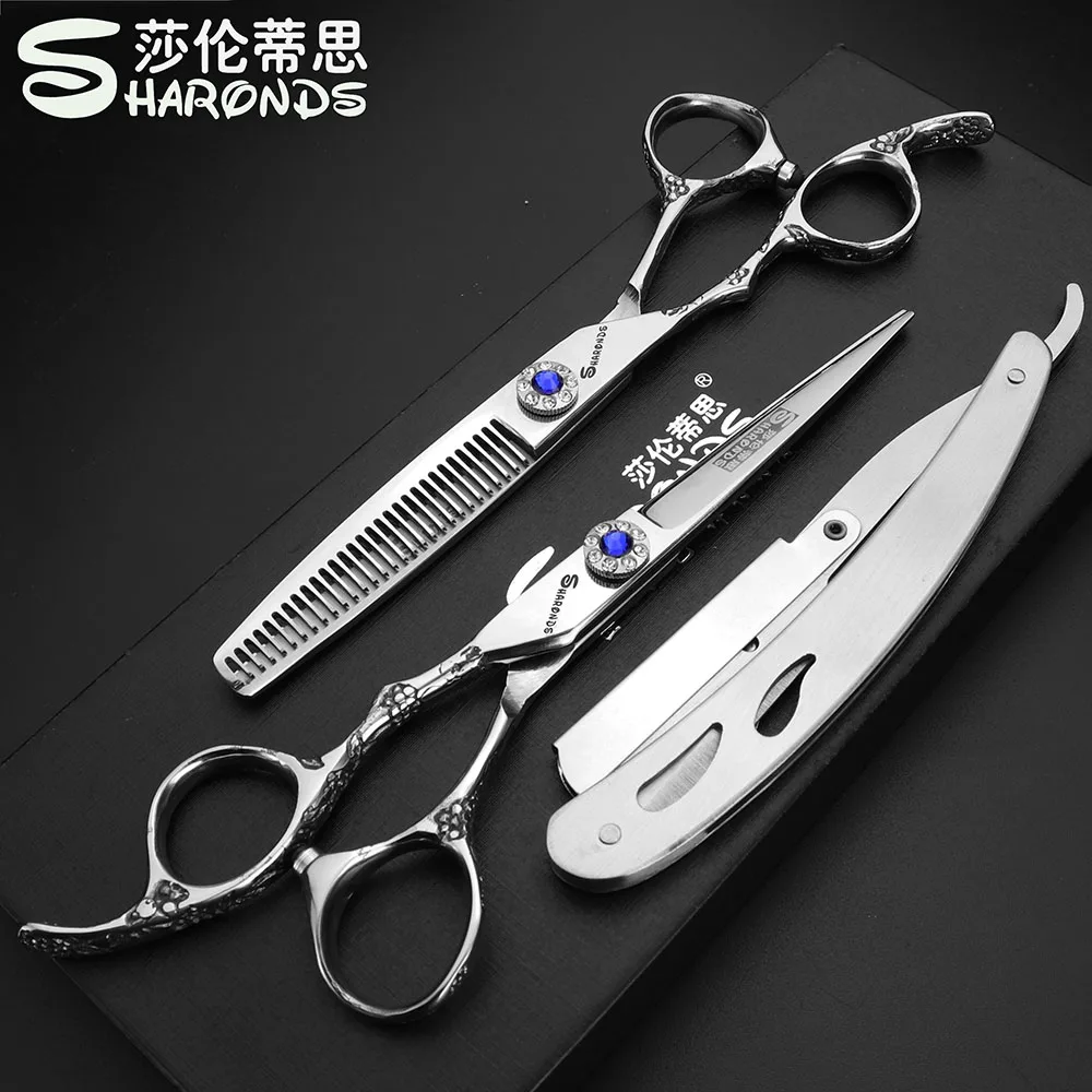 Professional hairdresser left hand scissors 440c barber shop hairdressing scissors razor set